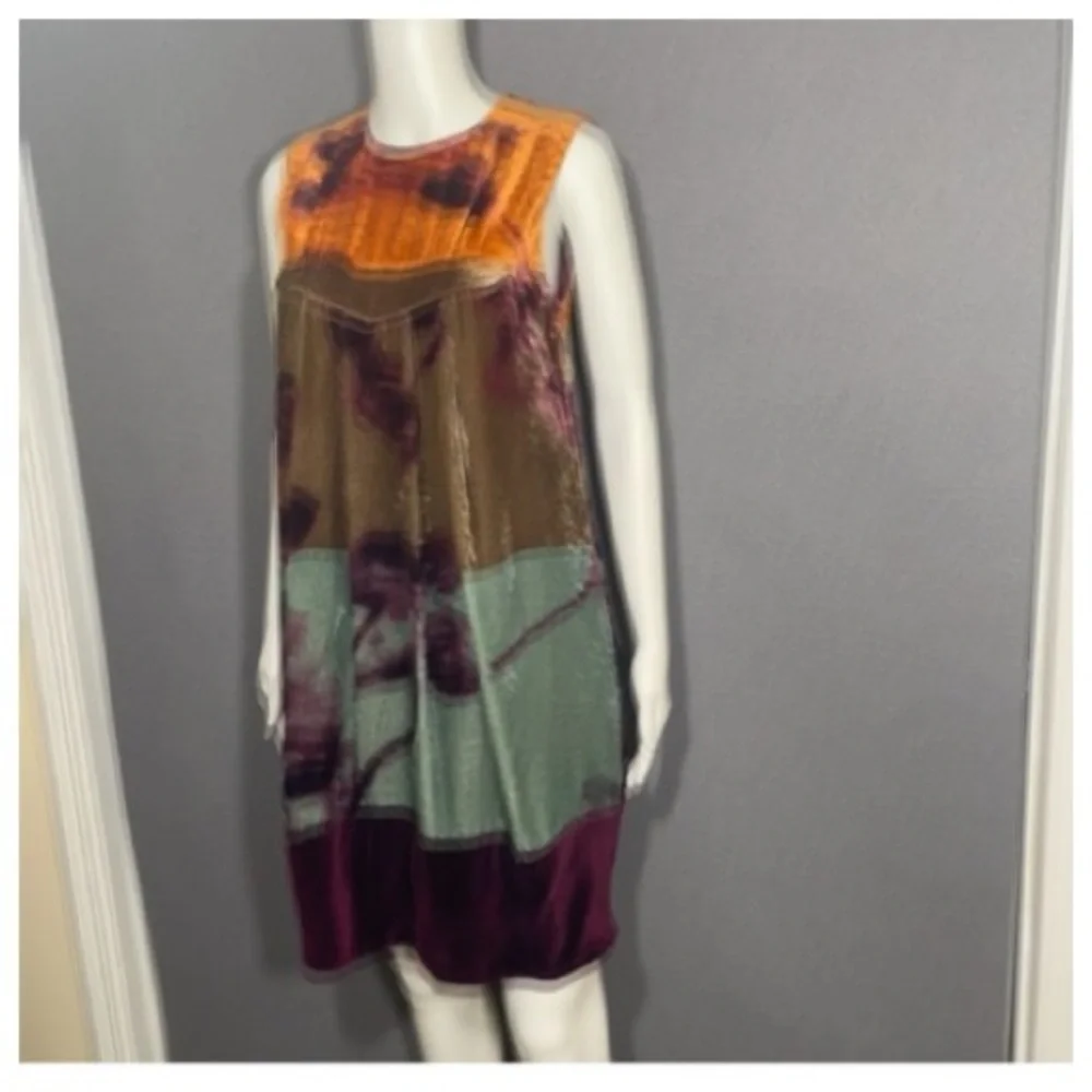 Etro Orange and Purple abstract Sleeveless velvet Mini Dress - Picture 2 of 12
